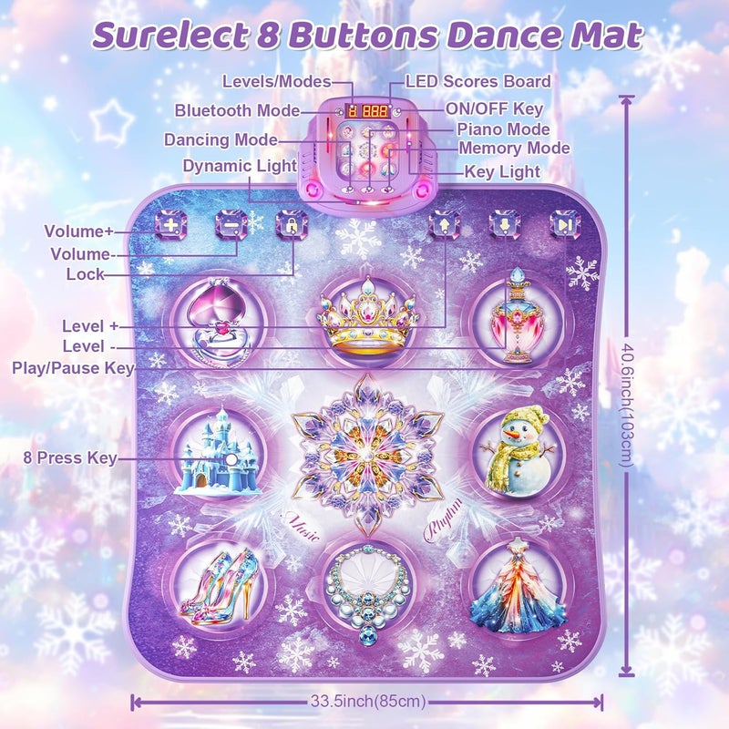 Surelect Store Dance Mat for 3-12 Year Old Girls, Frozen Dance Pad with Wireless Bluetooth, Purple Electronic Music Princess Toys Birthday for Kids and Toddlers Ages 3 4 5 6 7 8 9 10 + - Image 3